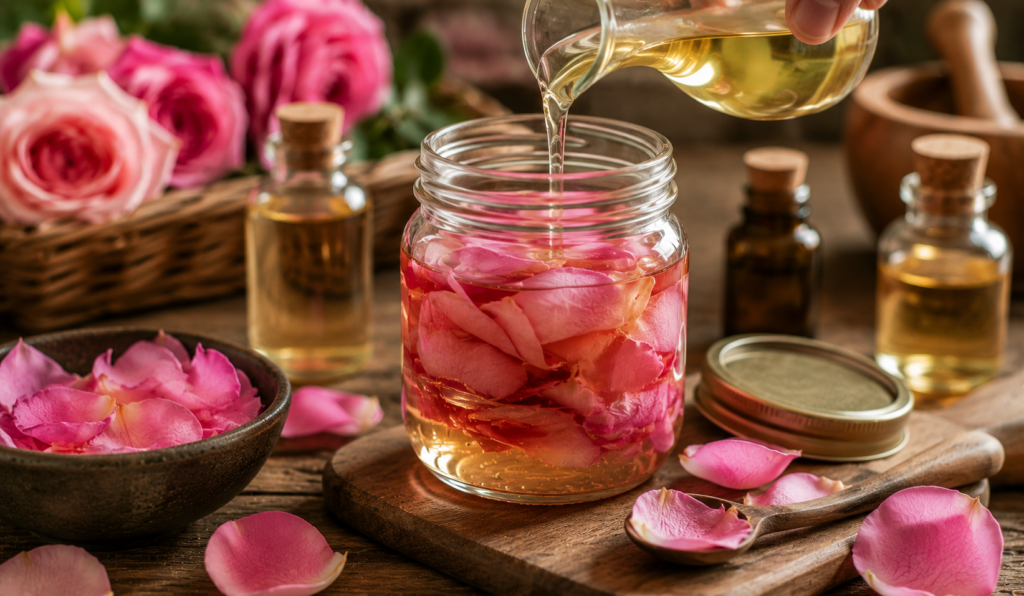Layer Petals and Oil carefully