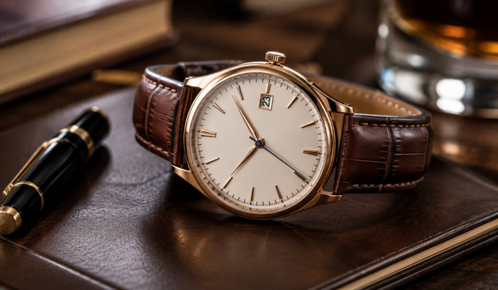 A leather strap watch