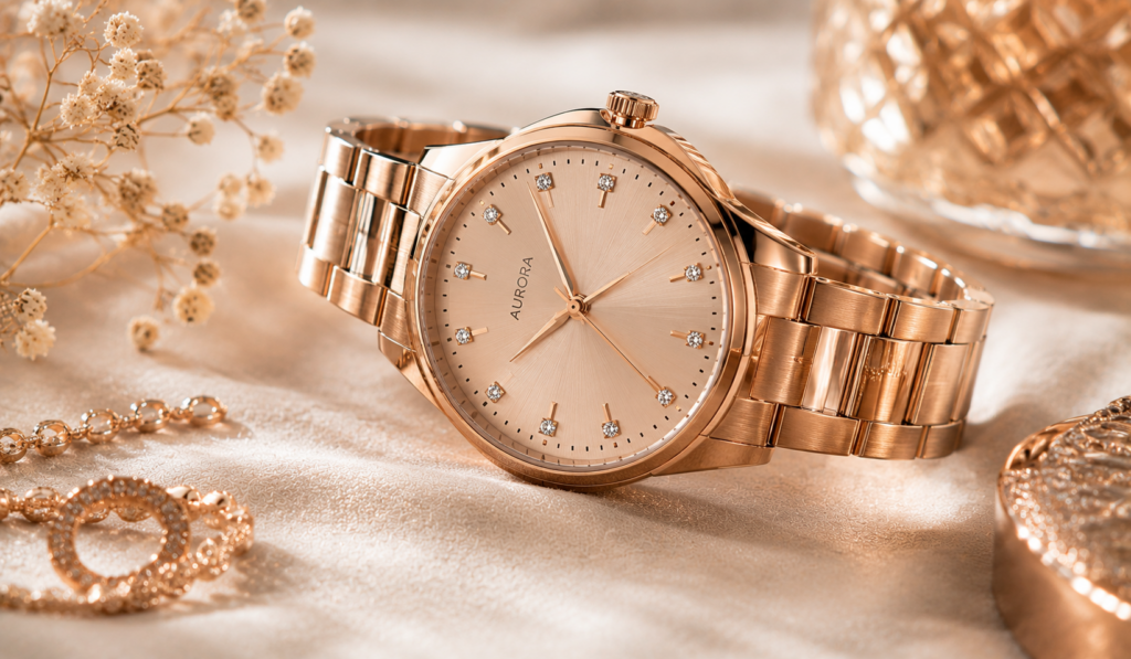 A rose gold watch