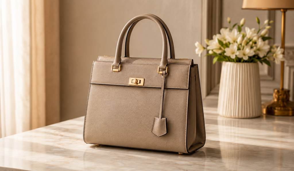 A structured handbag