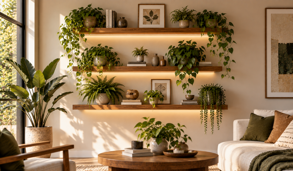 Floating Shelves with Plants